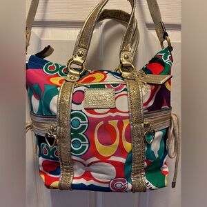 Coach Poppy H1293-F21361 Signature V Spotlight Glam Neon Multicolor Tote VGUC